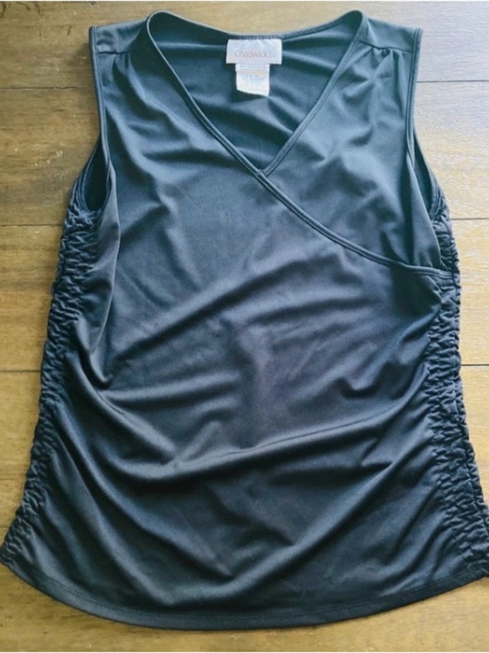 Chadwicks Black Ruched Sleeveless V-Neck Tank Top